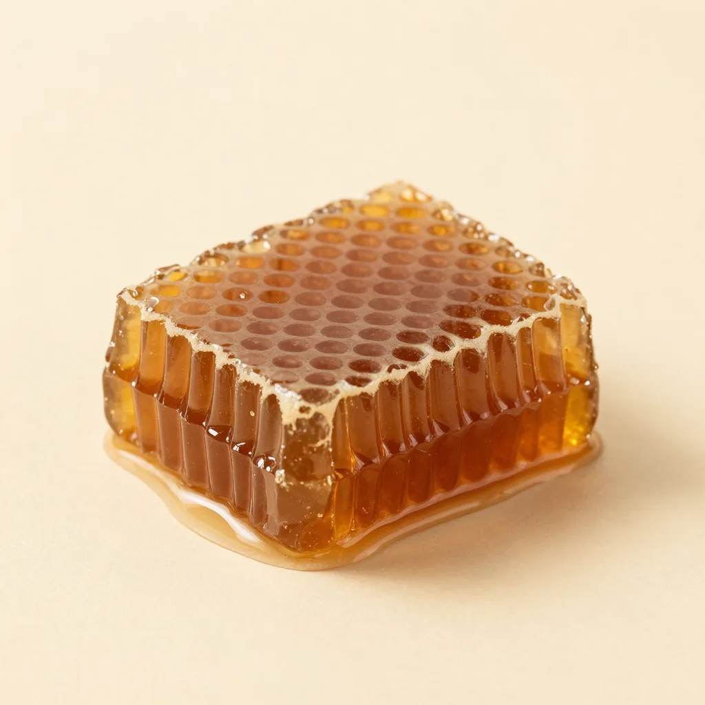 A piece of heather honeycomb on a light background