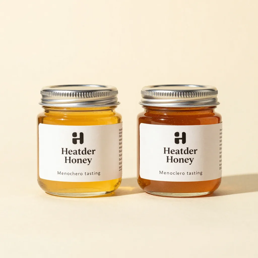 A heather honey tasting set of two jars on a light background