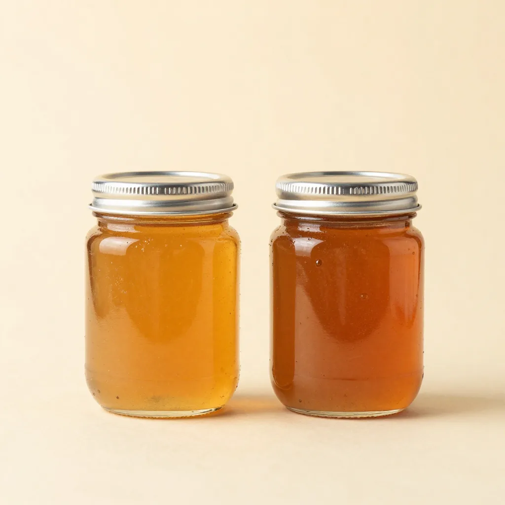 A heather honey duo of two jars on a light background